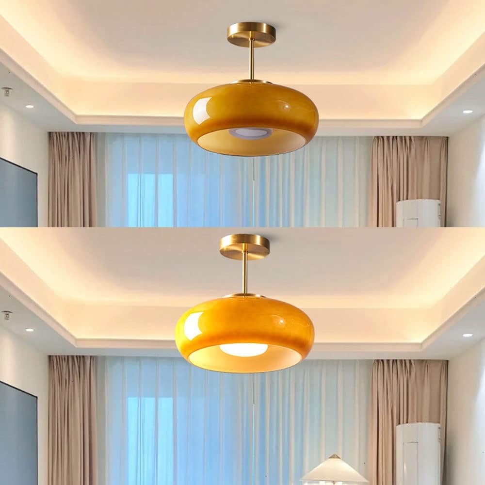 American Retro Style E26/E27 Semi Flush Mount Ceiling Light Glass Lampshade Ceiling Light 11 Inch Light Fixtures Ceiling Mount Ceiling Light for Balcony Hallway Corridor, Orange