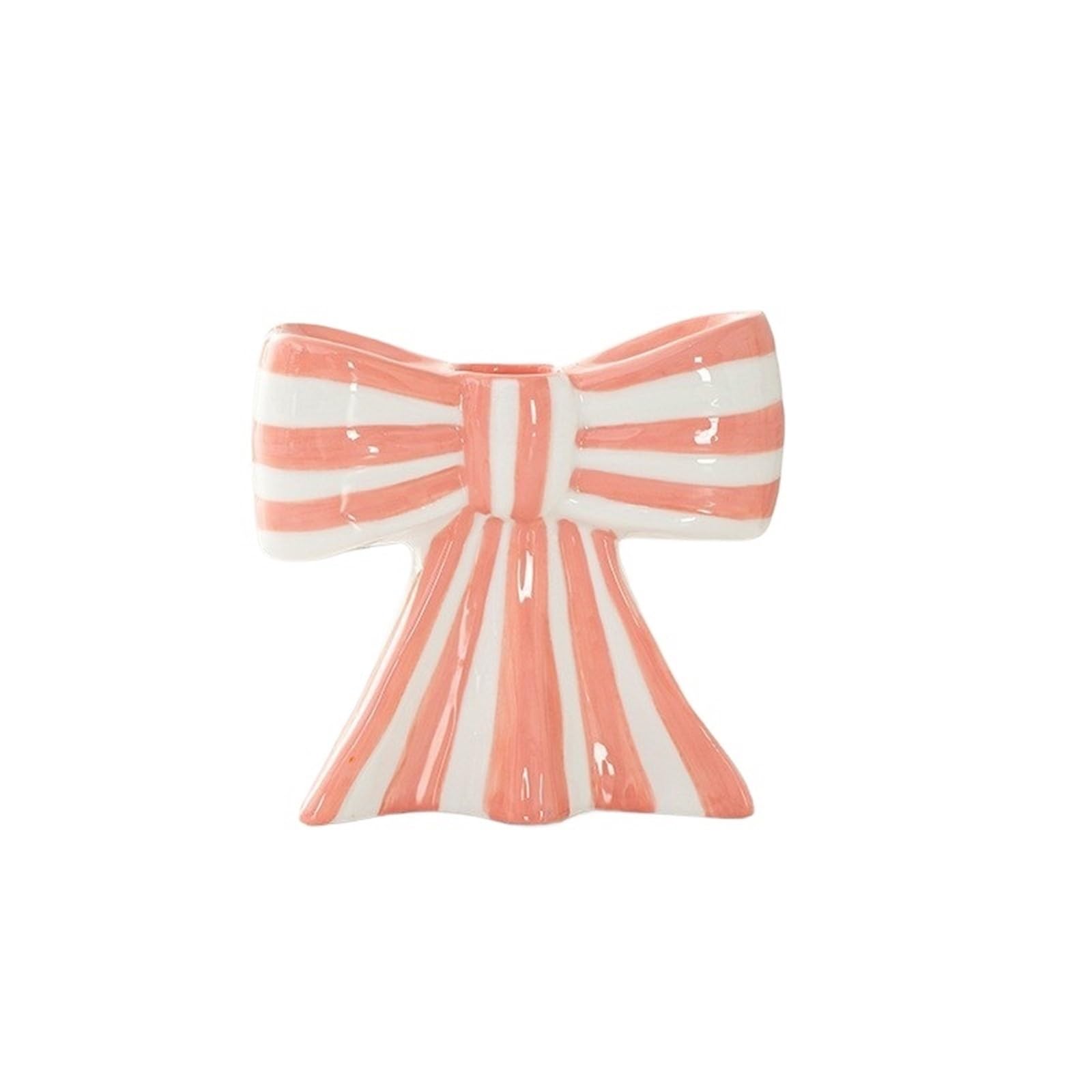 1Pair Bow Candle Holder Wedding Ceramic Candlestick Decoration Candlelight Dinner Atmosphere for Candle(Pink)