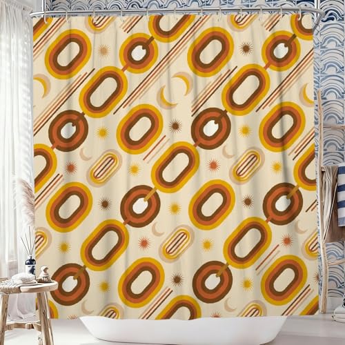 Rideau de douche rond rétro polyester imperméable salle de bain marron
