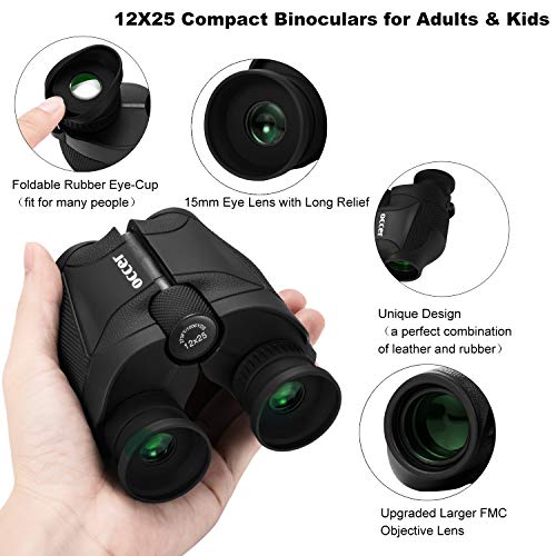 occer 12 x 25 HD Kompaktes Fernglas für Erwachsene und Kinder, langes weiches Fernglas mit Augenabstand, Bak4-Prisma… – Bild 3