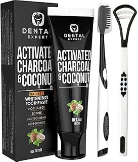 Dental Expert Activated Charcoal Teeth Whitening Toothpaste - Destroys Bad Breath with Tongue