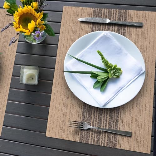 Image of Placemats Set of 6 Dining Table Place Mats | Placemats Table Mat PVC Material | Non-Slip Heat Resistant | Dining Tablemates Washable Anti-Skid | Size 45 x 30cm (Beige & Black)