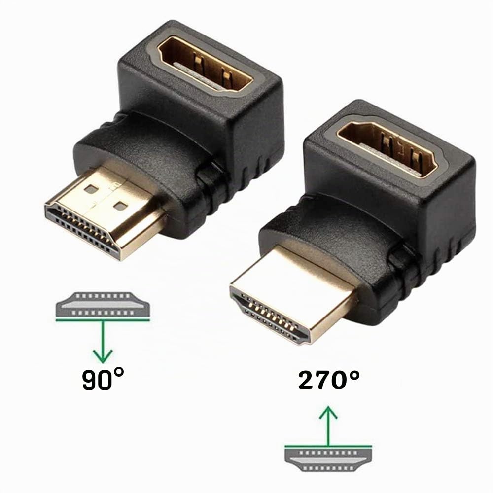 Greluma 4 pezzi Adattatore USB 3.0 angolato e 2 adattatori maschio-femmina compatibili con HDMI, adattatore angolato USB destra/sinistra/su/giù, adattatore a 90 e 270 gradi