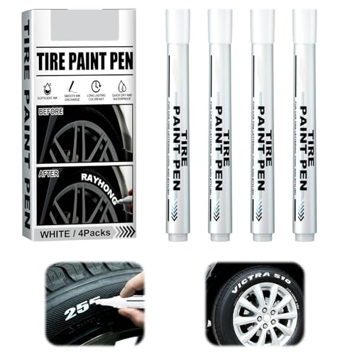 Lot de 4 Marqueur Blanc Indelebile,14.5cm Stylo Pneu Blanc,Pneu Peinture Stylo Imperméable,Feutre Pneu,Marqueur Acrylique,Stylo Peinture Pneu Pour VéLo Moto,Marqueur De Pneu,Pierre,Bois,Verre
