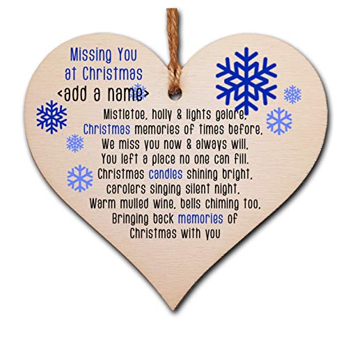 The Plum Penguin Personalised Handmade Wooden Christmas Hanging Heart Plaque Gift Missing you at Xmas sentimental rememberance present tree decoration snowflake lost loved ones