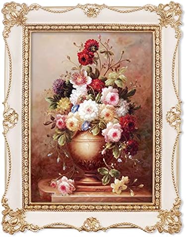 IAMOY 5x7 Picture Frame, White & Gold Picture Frames, Vintage 5 x 7 Frame with Floral and Bead Detail, Wall and Tabletop Photo Frame