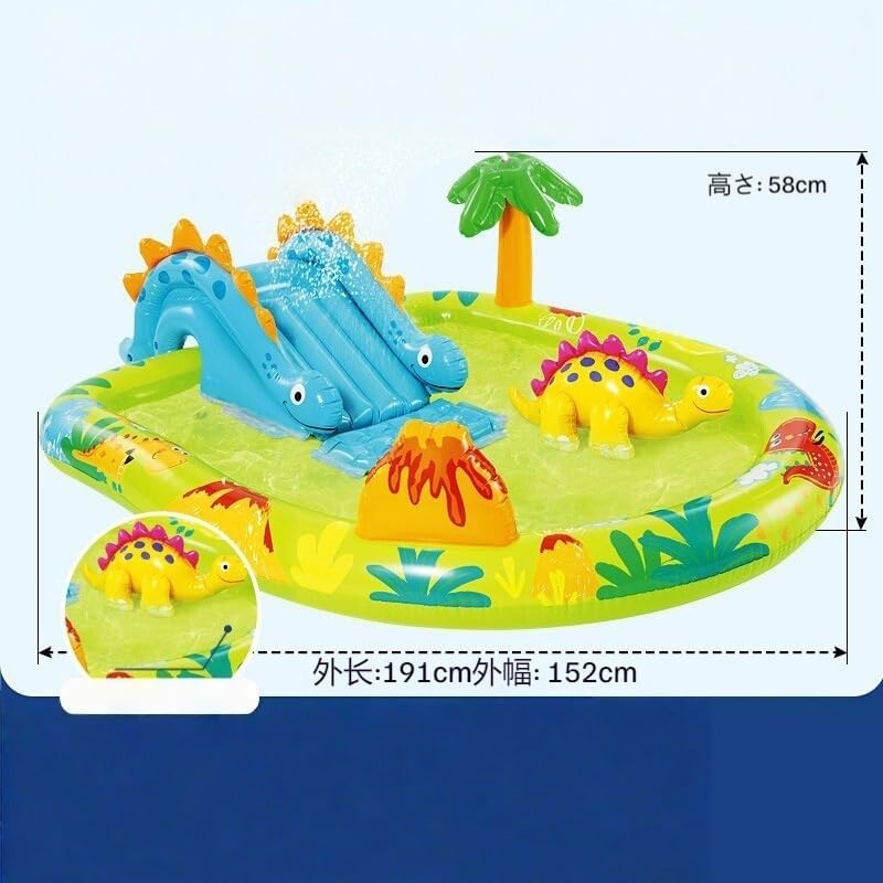 NYHGOXMプール 大型 ビニールプール 電動ポンプ付き 家庭用 子供用 電動空気入れ PVC材質 レインボースライド/ウォーター