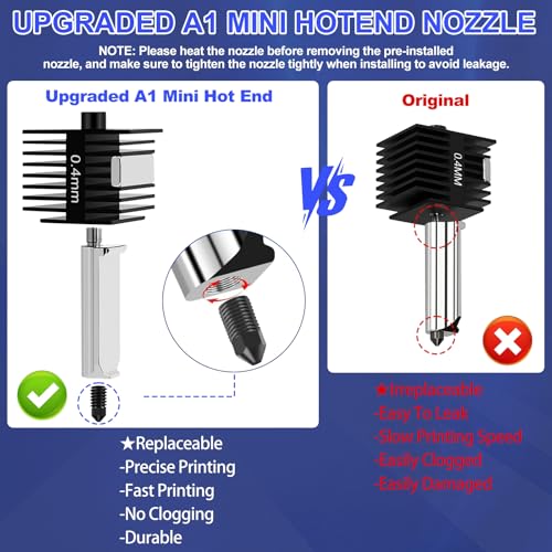 2PCS 0.4MM A1/A1 Mini Hotend Set, Extruder-Druckkopf Hot End mit Silikon Sock, 0,2 mm 0,4mm 0,6mm gehärtete Stahldüse, und Reinigungswerkzeuge, Hotend-Kit für Bambu Lab A1/A1 mini 3D printer