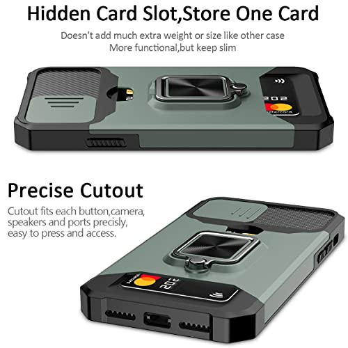 Nvollnoe Iphone Xr 6.1" Case - Sliding Camera Cover, Card Holder, Heavy Duty Protection, Magnetic Kickstand - Green #TOP4
