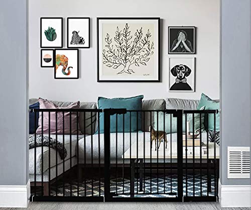 WAOWAO Extra Wide Baby Gate Easy Walk Thru Pressure Mount Auto Close Metal Child Dog Pet Safety Stairs,Doorways,Kitchen 24.02-81.50inch (Black, 65.75"-69.69")