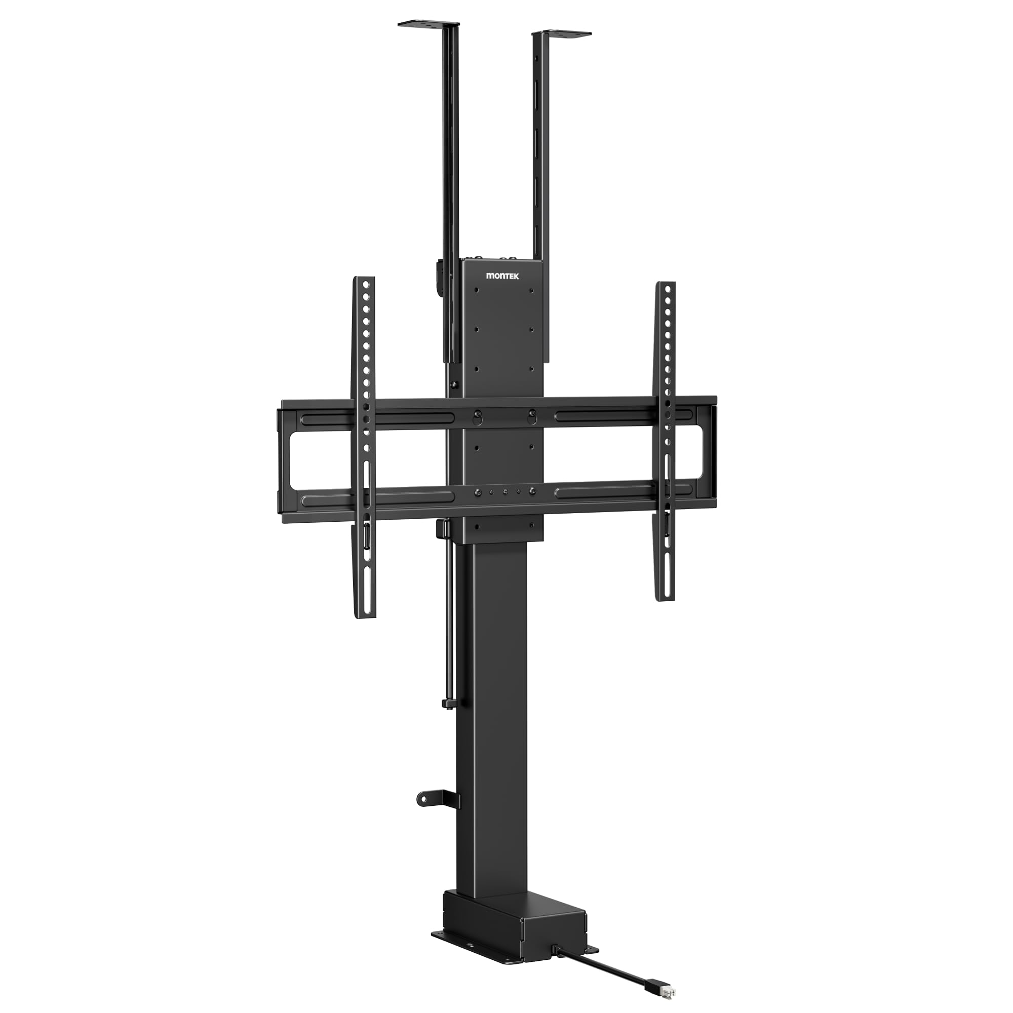 monTEK Elektrisch TV Lift zum Einbau für 37-65 Zoll bis 60kg, VESA 600x400 | mit Funkfernbedienung, Tuya-App+Voice Control, Motorisierter TV Lift mit Kollisionssensor, 90cm Hub, Decken-/Bodenmontage