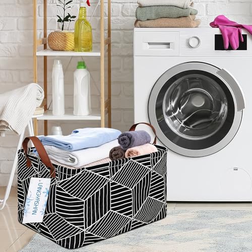 Image of Rectangular Storage Bin Collapse Canvas Fabric Cartoon Storage Basket with Handles for Organizing Home Kitchen Boys and Girls Toys Office Closet Shelf Baskets (Black Diamond)