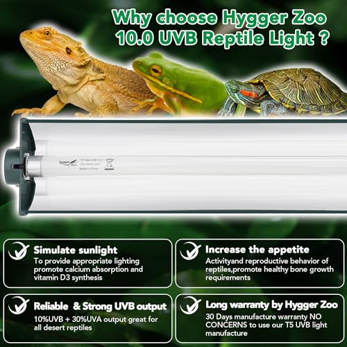 Image of T5 Reptile Light Fixture Green Combo Kit 24W Light Fixture Reptile Terrarium Hood 10.0 UVB Light Bulb Fluorescent Tube Ideal for Tropical and Deserts Such as Bearded Dragon Lizards and Tortoises