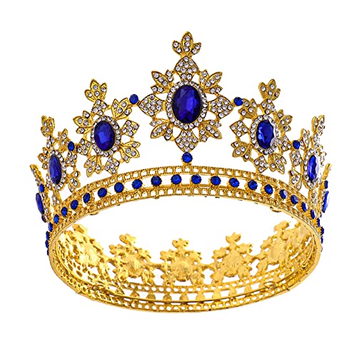 Corona azul y dorada para novia princesa y tocado de boda real YROHGKPN