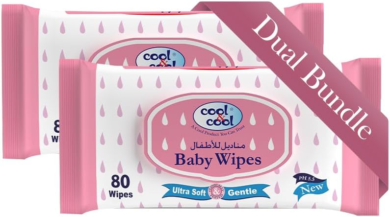 Baby Wipes 80's (Twin Pack) - Alcohol Free,Paraben Free,Vitamin E,Aloe Vera,Ultra Soft & Gentle for Sensitive & Delicate Skin - 160 Wipes