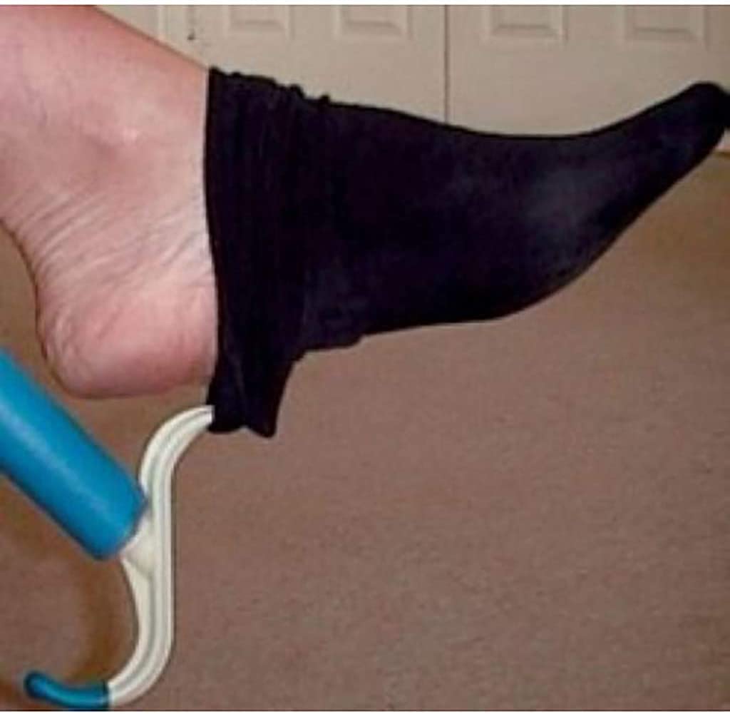 Plastikowe narzędzie do zakładania butów i skarpet, długi uchwyt, ergonomiczny pomocnik do zakładania butów dla seniorów, antypoślizgowy uchwyt zapewniający wygodę