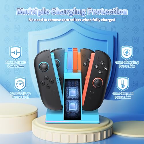 Image of FASTSNAIL Switch 2 Controller Charger Dock for Nintendo Switch 2 for JoyCon | 4-in-1 Fast Switch 2 Joypad Charging Dock Station, 9 RGB Light, Dual-Direction Magnetic Stand for Joycon 2 Accessories, Blue