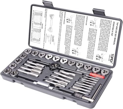 TOPEX 40 PCs Metric Tap and Die Set Screw Thread Drill Kit Pitch Gauge M3-M12