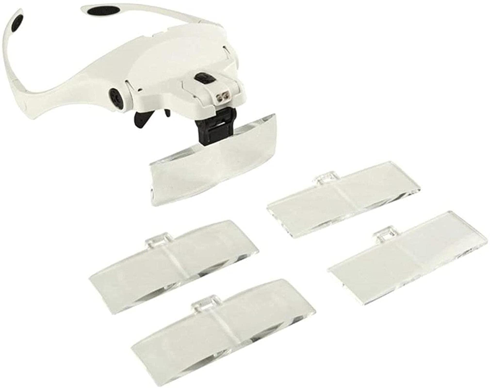 Gafas de Aumento con múltiples Lentes 9892B1 Lupa con 5 Lentes Intercambiables Diadema 2 LED Cabezales/Blanco,