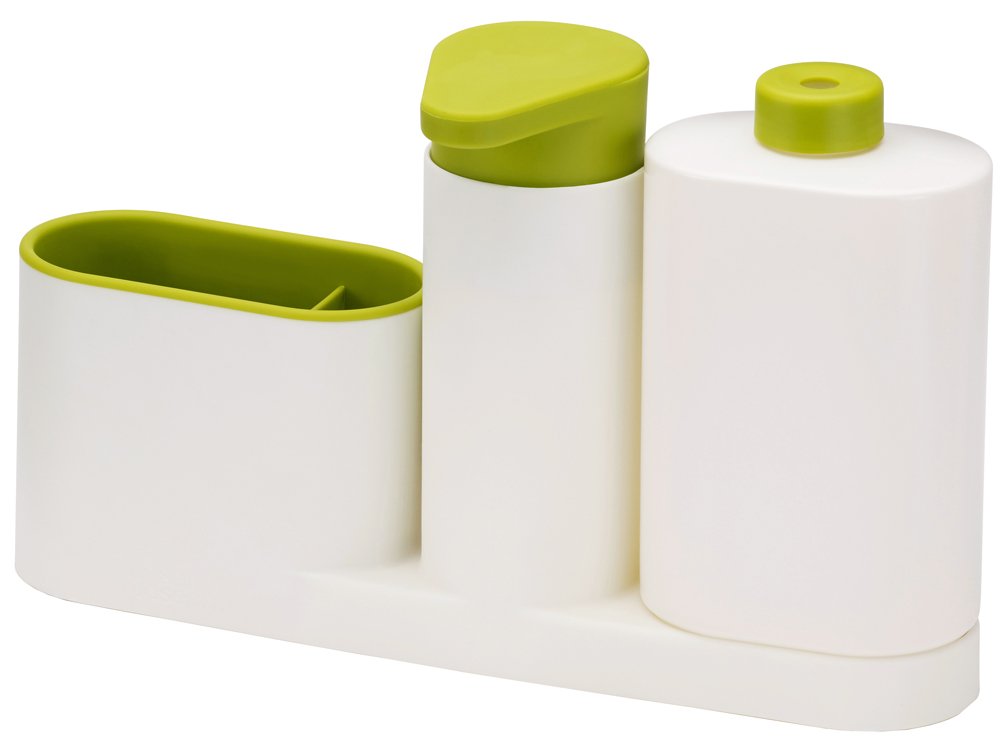 Joseph Joseph Sink Base Caddy Set with Soap Pump & Detergent Bottle, White/Green