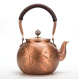 Kunwu Handmade Round Small Hammer Copper Teapot Kettle Stovetop Teapot 1.5mm Thick Pure Copper Handmade, 1200 ml - 1.71bl