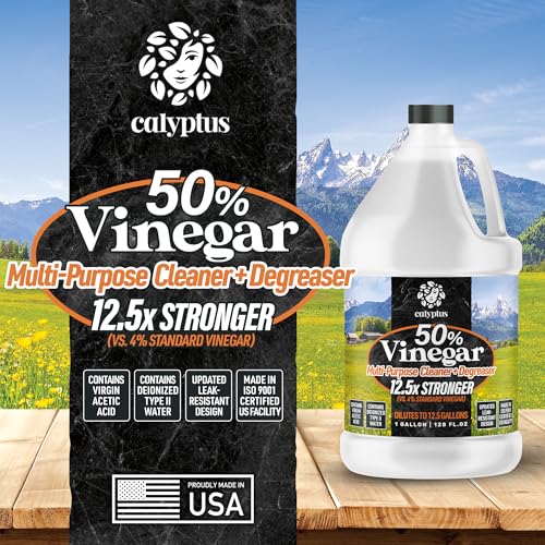 Image of Calyptus 50% Pure Concentrated Vinegar | Maximum-Performance (12.5X) Power | Technical Grade | Dilutes Easily to 5% Acidity (1.5 Cups per Gallon) | Home and Outdoor Cleaning Concentrate | 4 Gallon