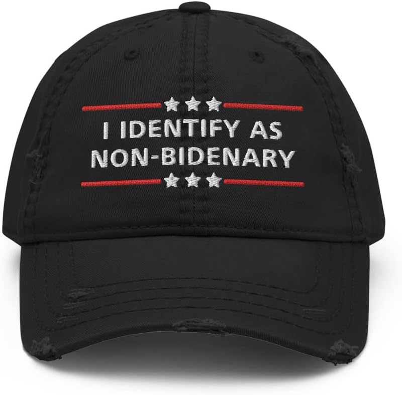 I Identify As Non Bidenary Hat (Embroidered) Funny Anti Biden Non Binary Distressed Dad Hat