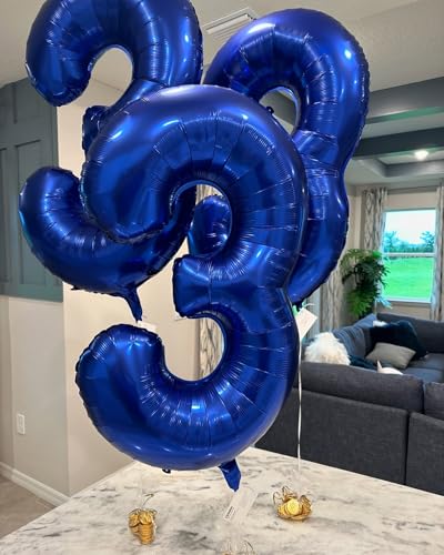 Image of 40 Inch Night Blue Number 2 Balloon, 2nd Blue Birthday Party Decorations | 40 Inch Night Blue inflatable foil number balloons, large birthday decorations for 2nd birthday