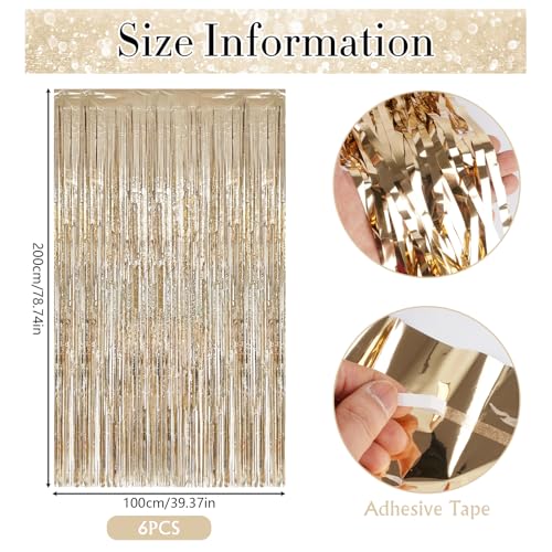 Vaktop 6 Stück Lametta Vorhang Champagnerfarbene, Glitzervorhang Lametta, Glitzer Party Vorhang, Folien Fransen Hintergrund fur Party Deko Geburtstagsdeko Hochzeit Festivals Bühnendekor (1m x 2m)