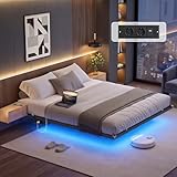 VASAGLE Bettgestell 180 x 200 cm, schwebender Effekt, LED-Beleuchtung, abnehmbare Steckdosenleiste, 2 AC-Steckdosen, 1 USB-C-Anschluss, 2 USB-A-Anschlüsse, trägt bis 500 kg, tintenschwarz RMB178B101