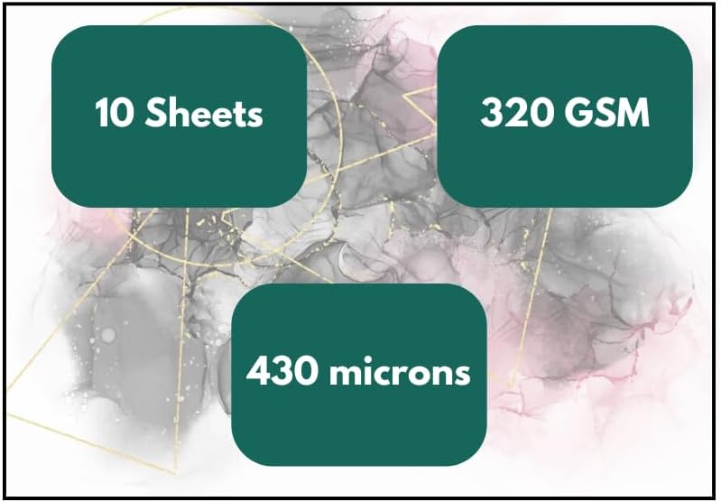 NARA Alcohol Ink Paper | White | 12 inches x 9 inches (12”x9”) | 430 microns/320 GSM | Heavy Paper | 10 Sheets | Paper for Alcohol Ink Art Painting | 100% Stain-Free
