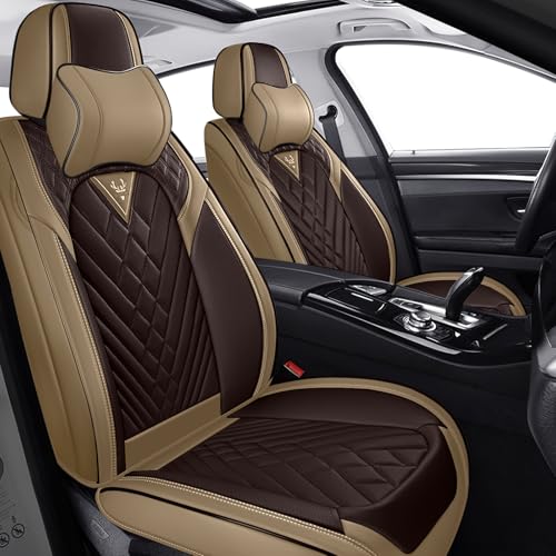Image of Car Seat Covers Front Seats for Kia Telluride 2020-2026, Anti-Slip Full Coverage Car Seat Covers, Waterproof Nappa Leather Car Seat Cover Sets(2 Seats with Headrests /Brown Coffee)