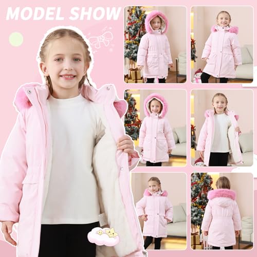 Image of AiWMGL 5-12 Years Girls Winter Coat Long Puffer Jacket Outwear Warm Quilted Coats Parka Kids Removable Hood Fleece Inner