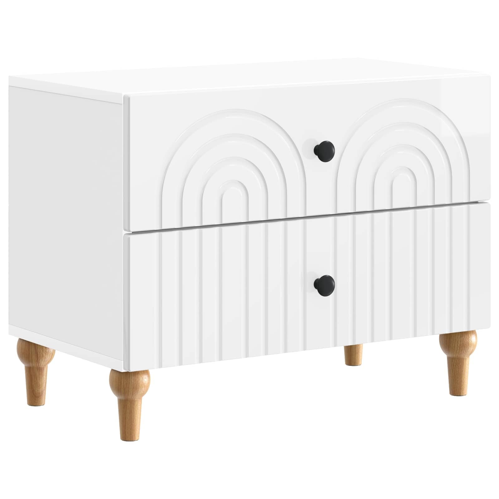 Table de chevet avec 2 tiroirs design à rayures pour chambre moderne