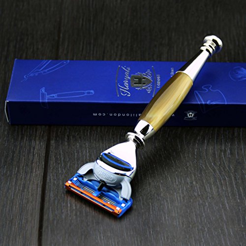 Haryali London 5 Edge Shaving Razor with Horn Replica Handle Beard and Mustache Safety Razor for Mens Perfect Shave