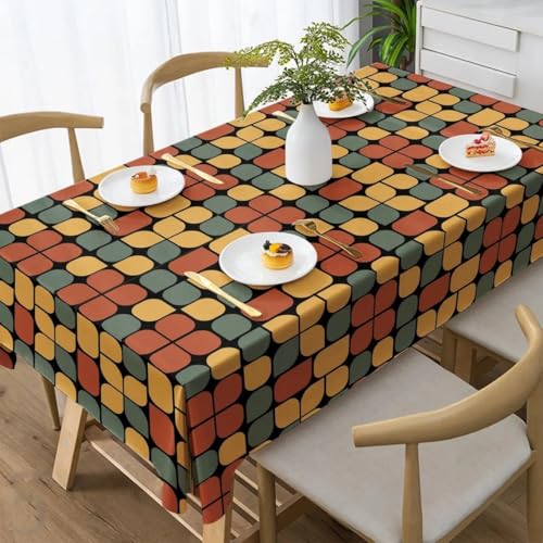 Image of DARSHANAM WORLD Mid-Century Modern Geometric 4 Seater Tablecloth - Waterproof & Spill-Proof Fabric, Abstract Pattern Design, Washable Decorative Table Cover for Dining Room, Kitchen. (Rubic Cube)