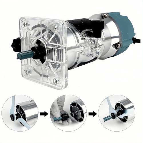 110V 800W Wood Router Tool, 30000RPM Electric Palm Trim Router, Compact Hand Router with 15x 1/4” Router Bits & 2x Trim Guides for Woodworking Adjustable Base Height w/Scale - Image 3