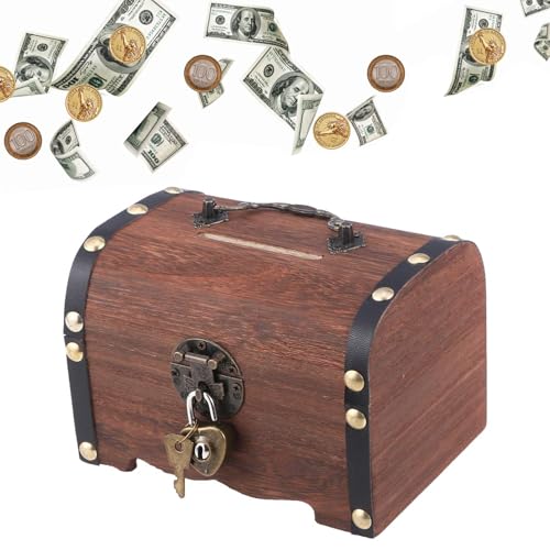 Tirelire Magique en Bois avec Cadenas - Boîte à Argent Rétro Japonais-Chinois pour Enfant et Adulte