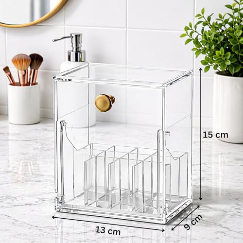 Image of KiZY Luxury Clear Acrylic Lipsstic Nail Polish Makeup Brush Organizer | Elegant Multi-Compartment Makeup & Desk Storage Box for Vanity or Office (Small)