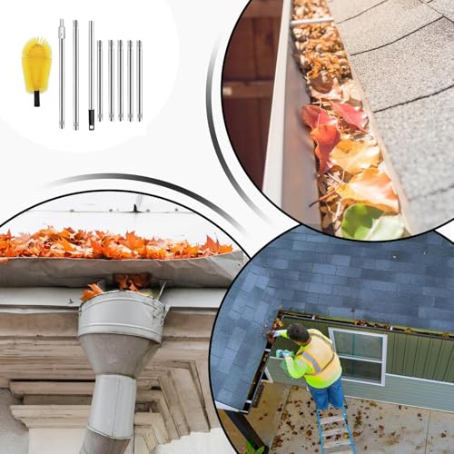 Gutter Cleaner Brush Tool - 2.85M Gutter Brush With Telescopic Extendable Pole,Flexible Brush Head Gutter Cleaner,Telescopic Gutter Cleaner Cleaning Brush,Cleaner Gutter Brush Extendable, - Image 5