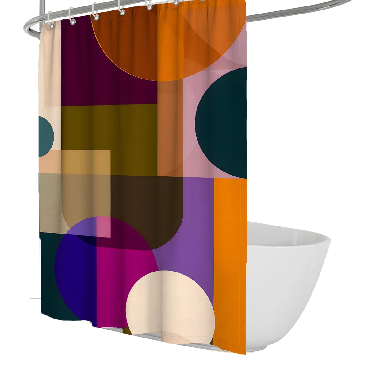 UIRINGART Geometric Shower Curtain W180xL200cm Colorful Block Semicircle Pattern Waterproof Fabric Mould Proof Easy To Clean Bathroom Wet Room Tub with Hooks