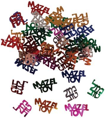 Multicolored Mazel Tov in Hebrew & English Confetti, Jewish Decorations for Wedding, Engagement, Bar Mitzvah, Bat Mitzvah Parties