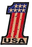 Number 1 USA Vintage Flag and Stars Patch - 2x3 inch. Embroidered Iron on Patch