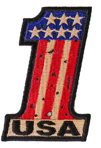 Number 1 USA Vintage Flag and Stars Patch - 2x3 inch. Embroidered Iron on Patch