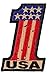 Number 1 USA Vintage Flag and Stars Patch - 2x3 inch. Embroidered Iron on Patch