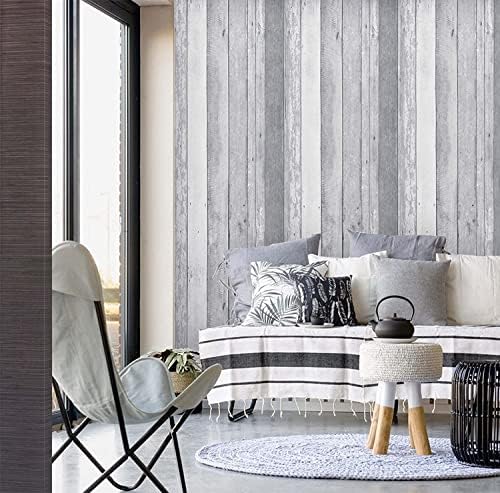 Wood Wallpaper Self Adhesive Wood Effect Contact Paper Grey and White Wood Plank Furniture Stickers 45cm×300cm Rustic Waterproof Removable for Cabinet Countertop Bedroom Wrap Paper Vinyl Film Roll