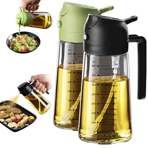 TrendPlain 16oz/470ml Glass Olive Oil Sprayer for Cooking – 2 in 1 Olive Oil Dispenser Bottle for...