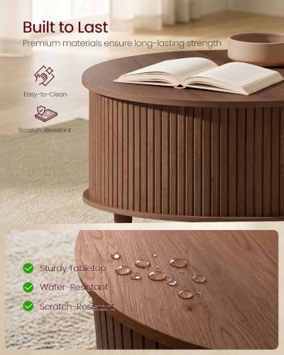 Image of VASAGLE Round Coffee Table, Lift Top Coffee Table with Tambour Sliding Door
