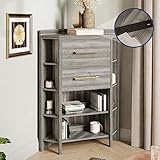 BELLEZE Corner Cabinet with Ultra-Fast USB Type A/C Outlet, Corner Table with 2 Storage Drawers and 10 Shelves, Store and Organize Home Furniture for Bedroom, Living Room Small Space - Sonoma (Gray)