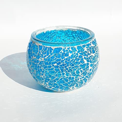 Mosaic Glass Candle Holder Vintage Jar Tea Light Holders Romantic Tea Light Candle Holder Home Decoration with Upto 8 Hour Burn Tea Light Candles (4 Pack)